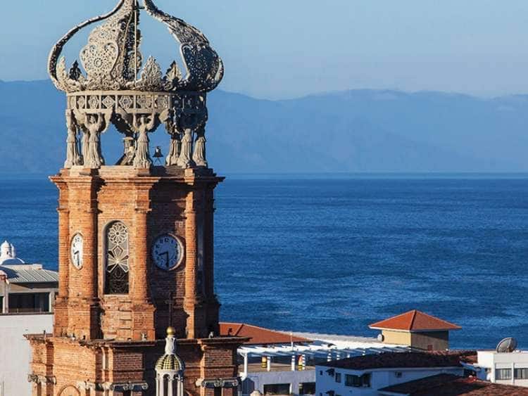 View of a clock tower building seen on a Holland America Puerto Vallarta cruise.