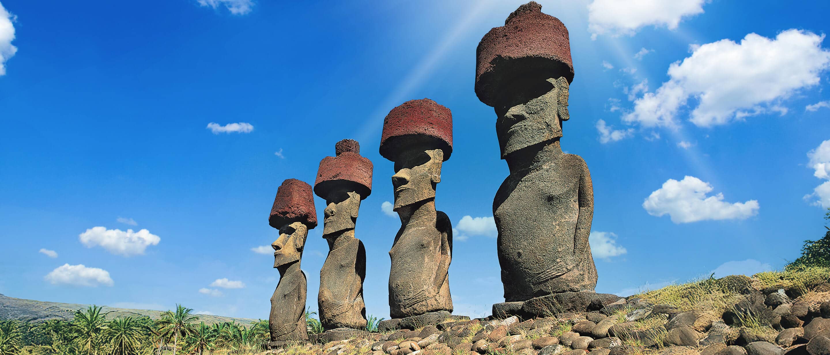 The famous Moai statues of Easter Island in Chile.