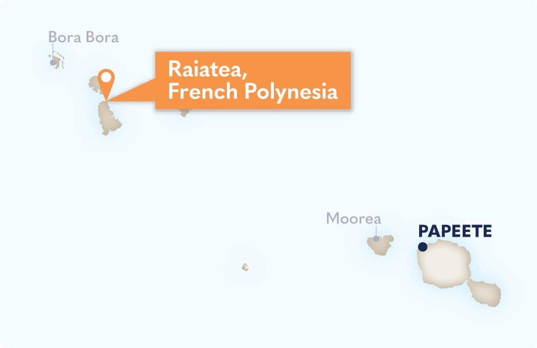 Map of Raiatea, French Polynesia, and nearby Papeete