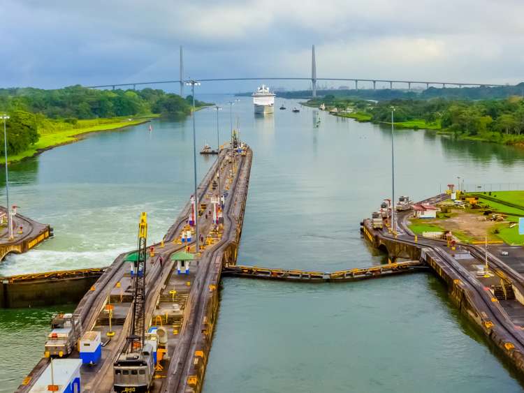 The exit from the Panama Canal at Port Cristobal