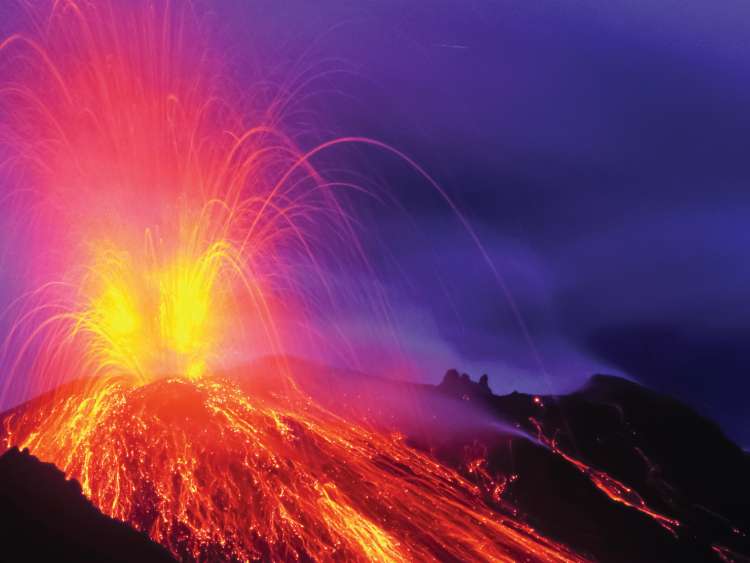 Eruption of the Stromboli volcano on Stromboli island, Sicily