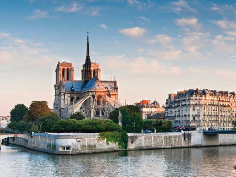 Notre Dame cathedral seen from the Seine River, Paris