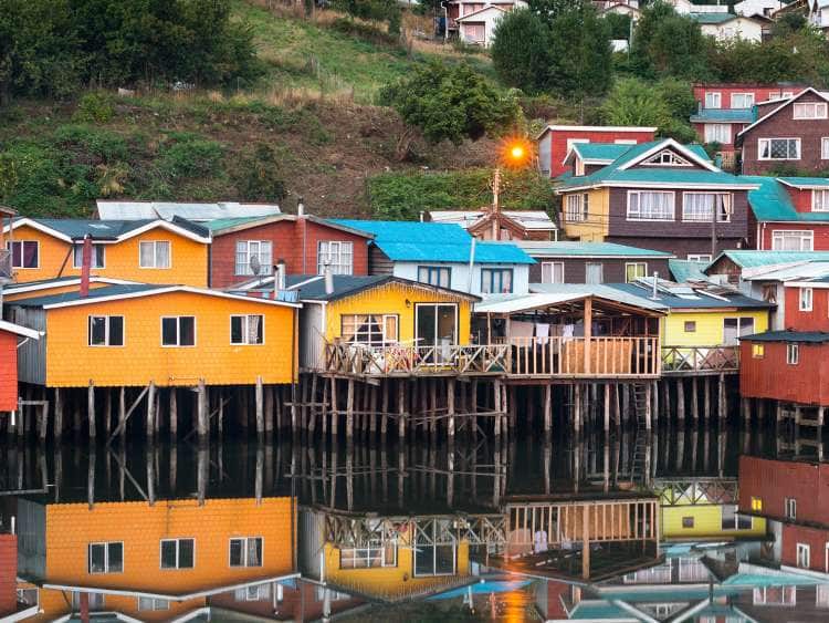 A view of the waterfront of Port Castro Isla Chiloe Chile