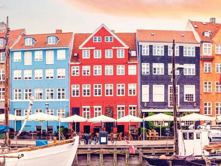 A view of the colorful houses in Copenhagen Denmark