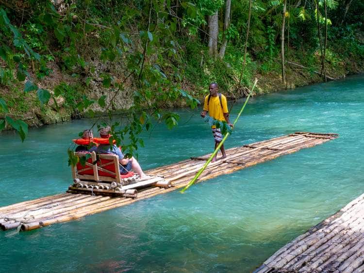 Going down a river on a raft in Port Famouth Jamaica