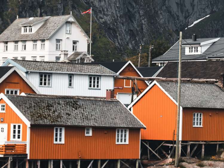 A view of homes along Port Honningsvag in Norway