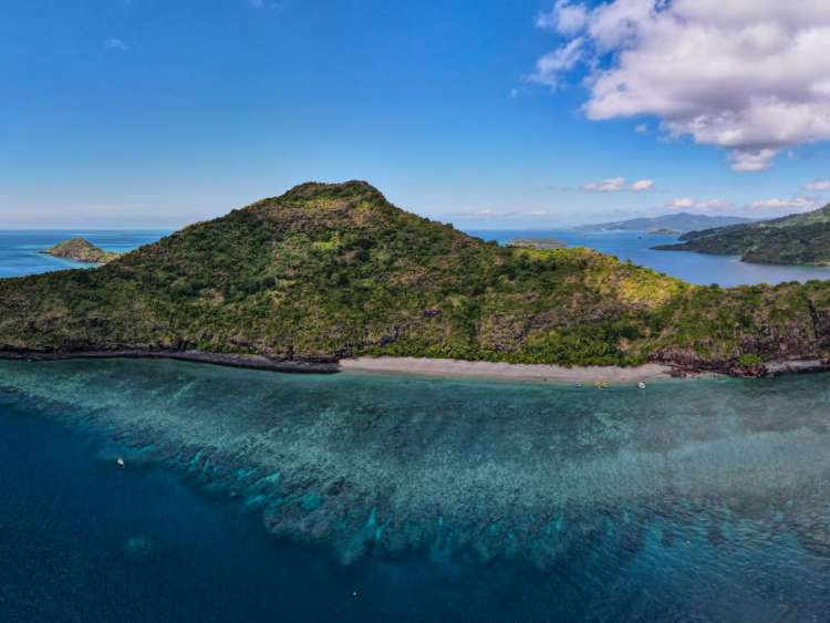 Aerial view of Mayotte turquoise lagoon