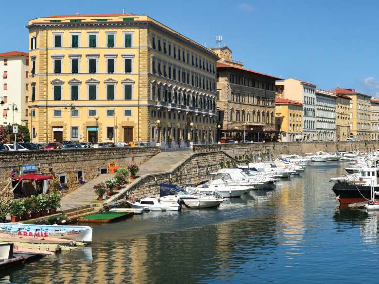 A view of the waterway along Port Iivornoa Florence Pisa Italy