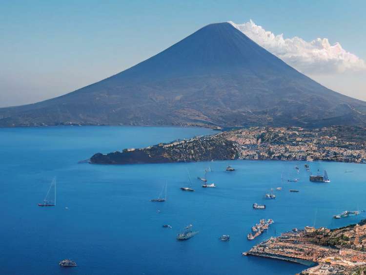 A view of a mountain from Port Lipari Italy