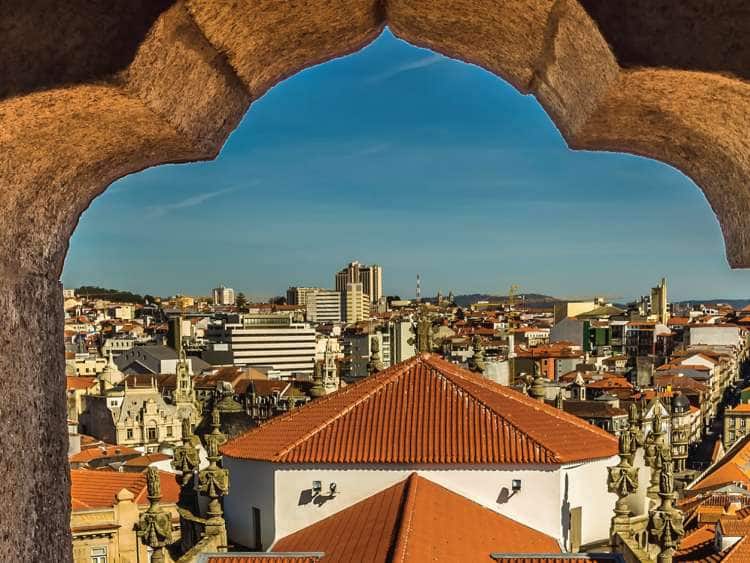 A view of Port Teixoes in Porto Portugal through a window