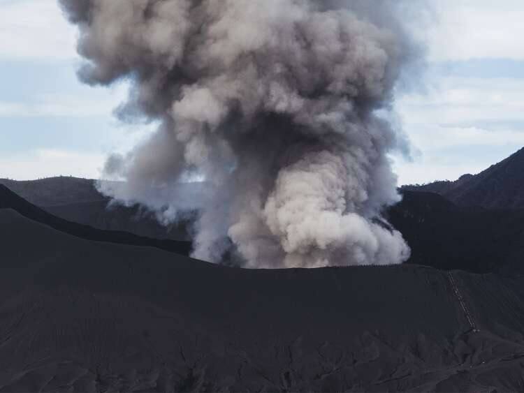 An erupting volcano near Port Probolinggo Java in Indonesia