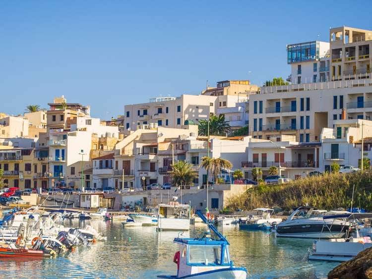 A view of the city coastline of Port Trapani Italy
