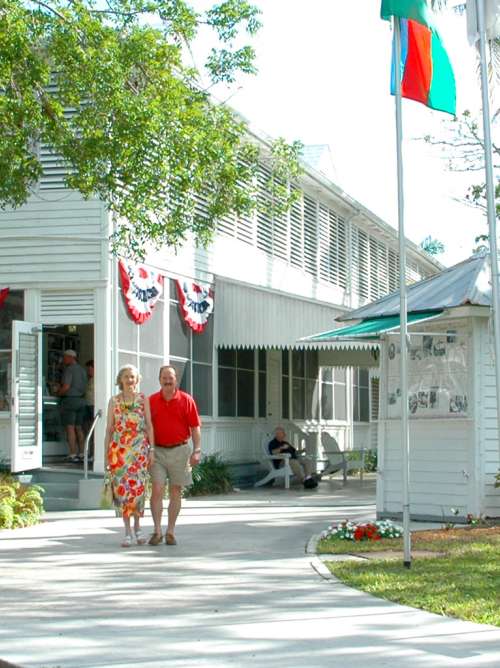 A couple on a relaxing walk near President Truman’s home while on a cruise to Key West