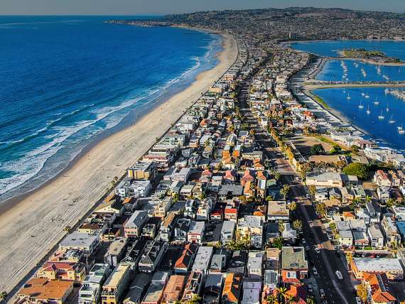 aerial view of the San Diego's beachfront in California