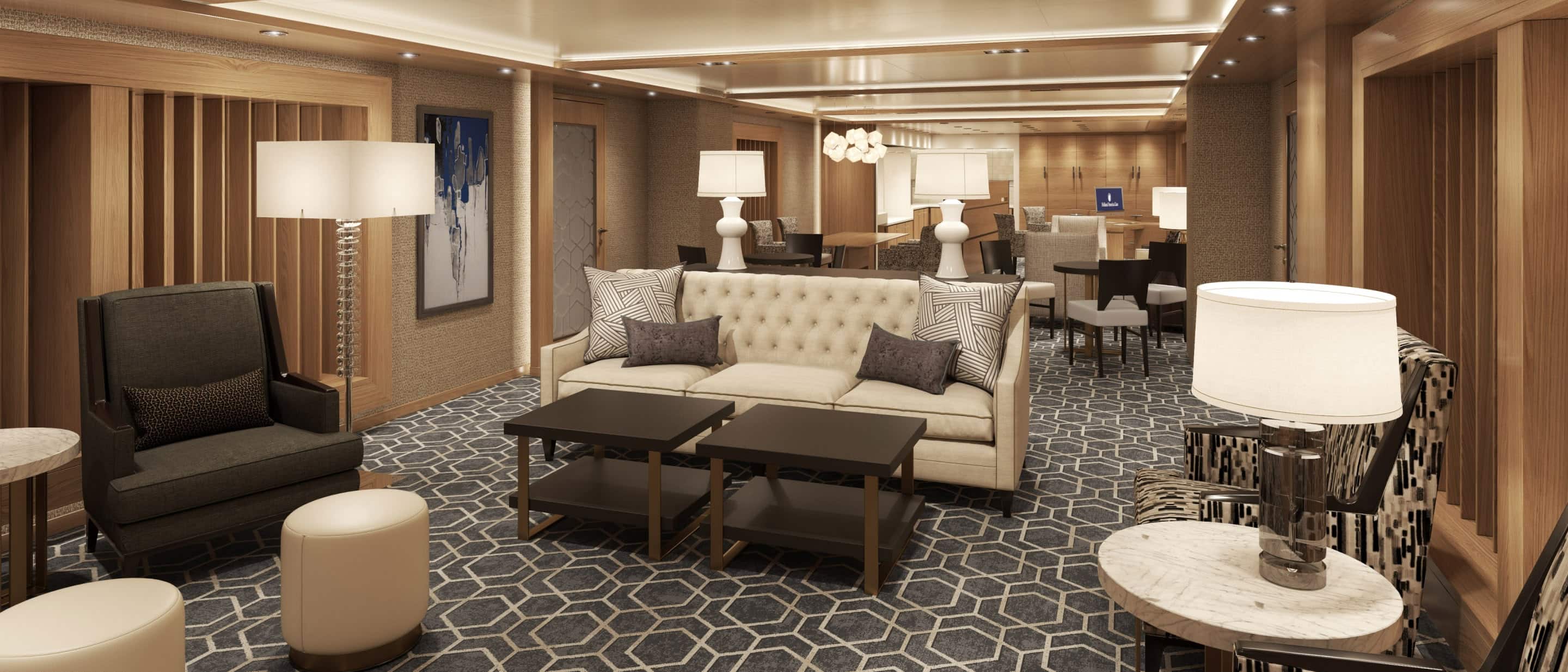 Exclusive Neptune Lounge onboard Holland America cruise ship cruise ship offering elegant seating.
