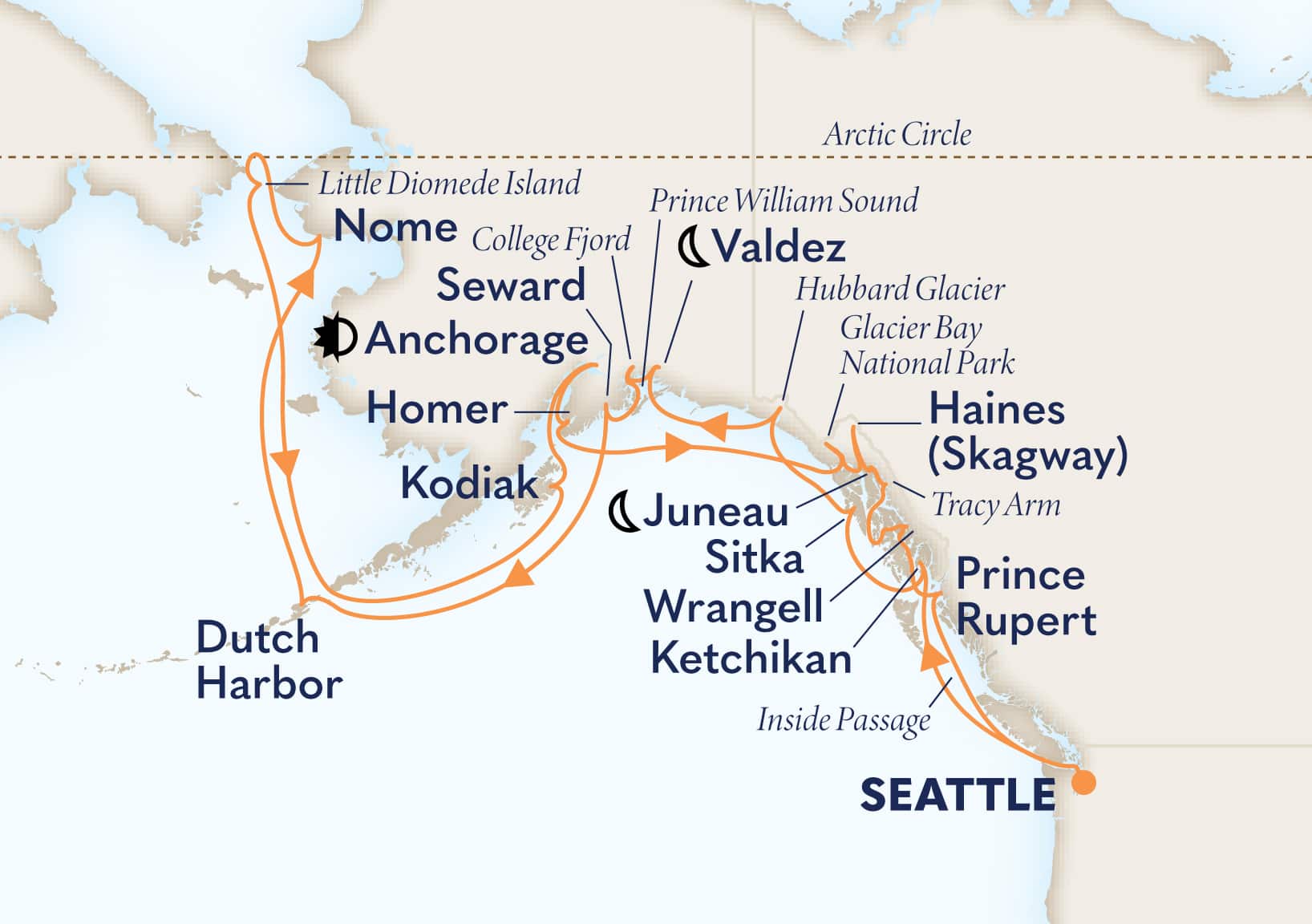 28-Day Alaska Arctic Circle Solstice Itinerary Map