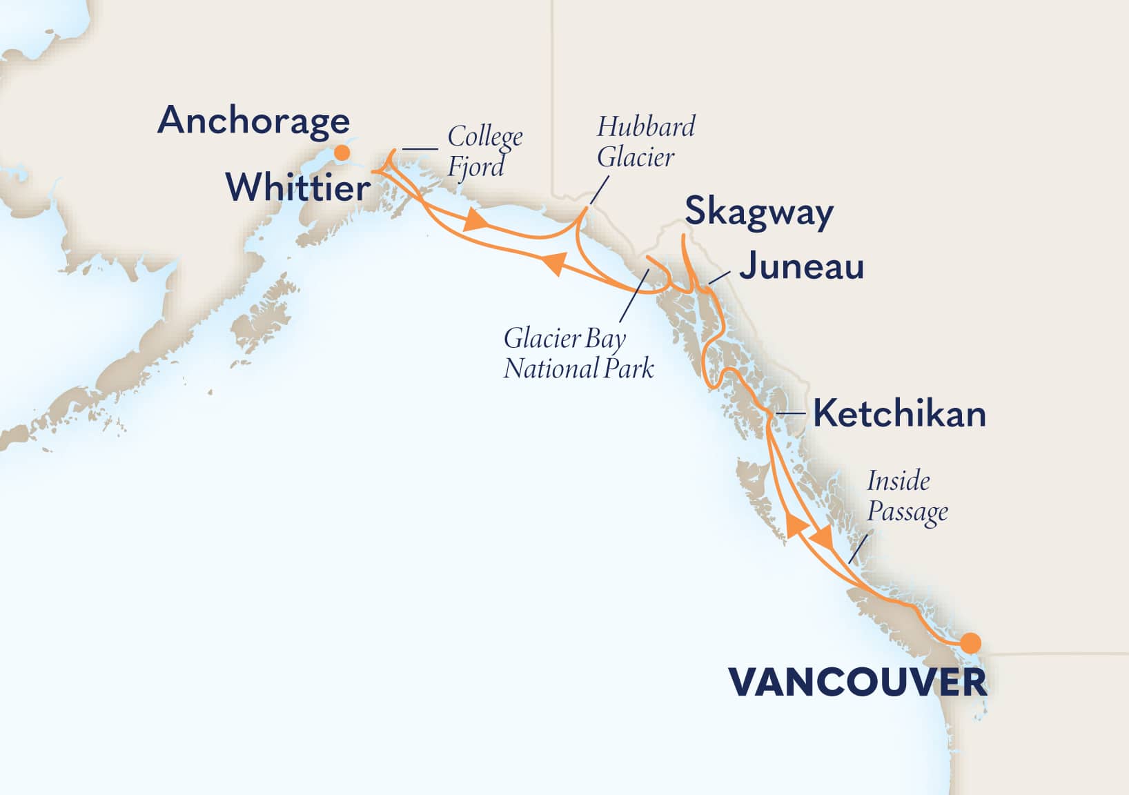 14-Day Alaska Roundtrip Collectors&#39; Voyage Itinerary Map