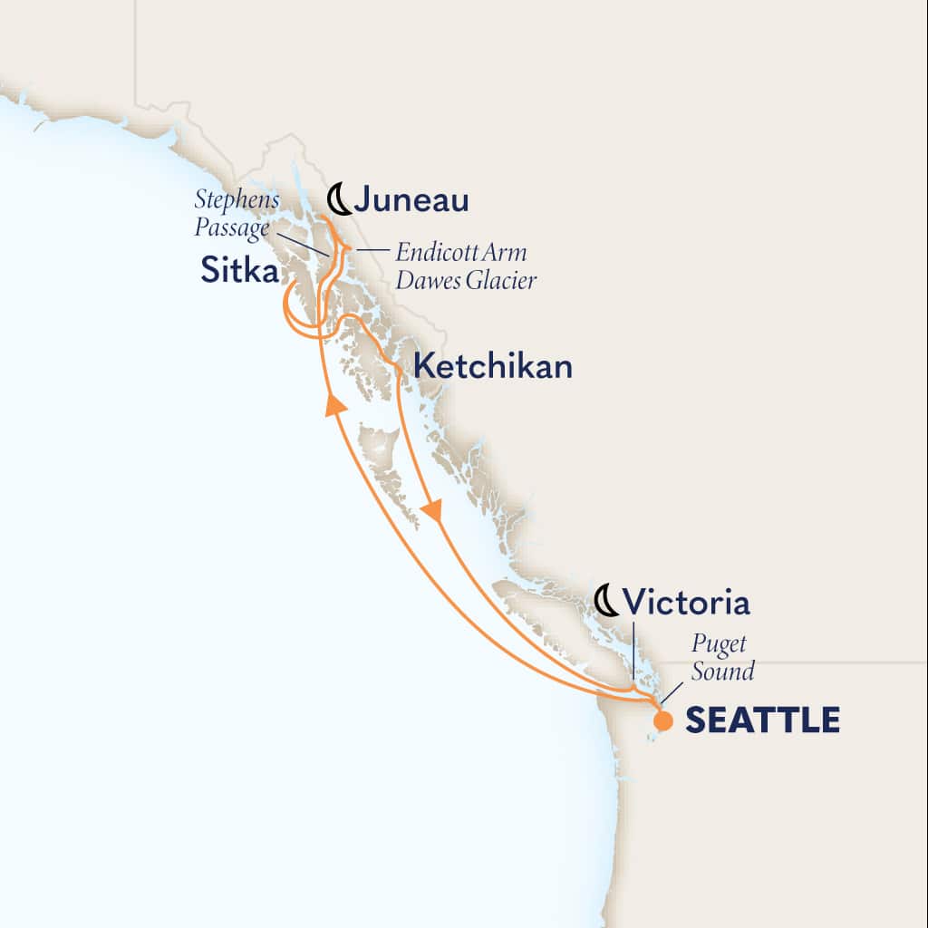 Itinerary map of 7-DAY ALASKA EXPLORER