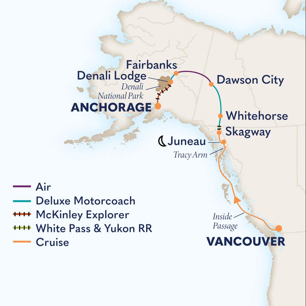 Itinerary map of 13-Day Denali & Yukon Y3C