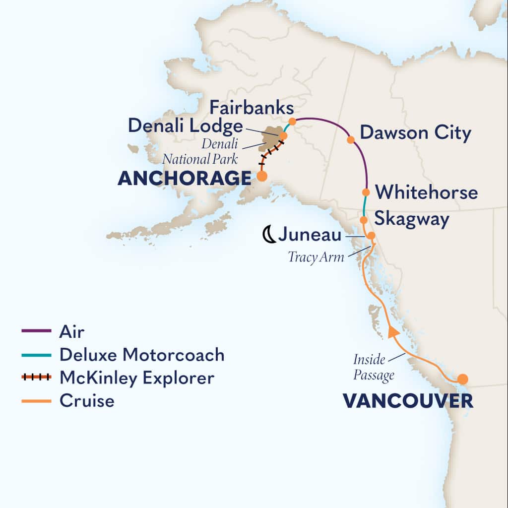 Itinerary map of 11-Day Denali & Yukon Y4C