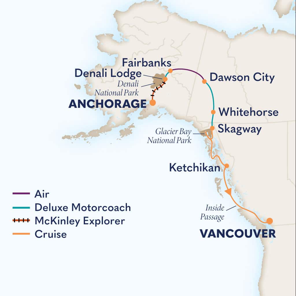 Itinerary map of 11-Day Denali & Yukon Y5L