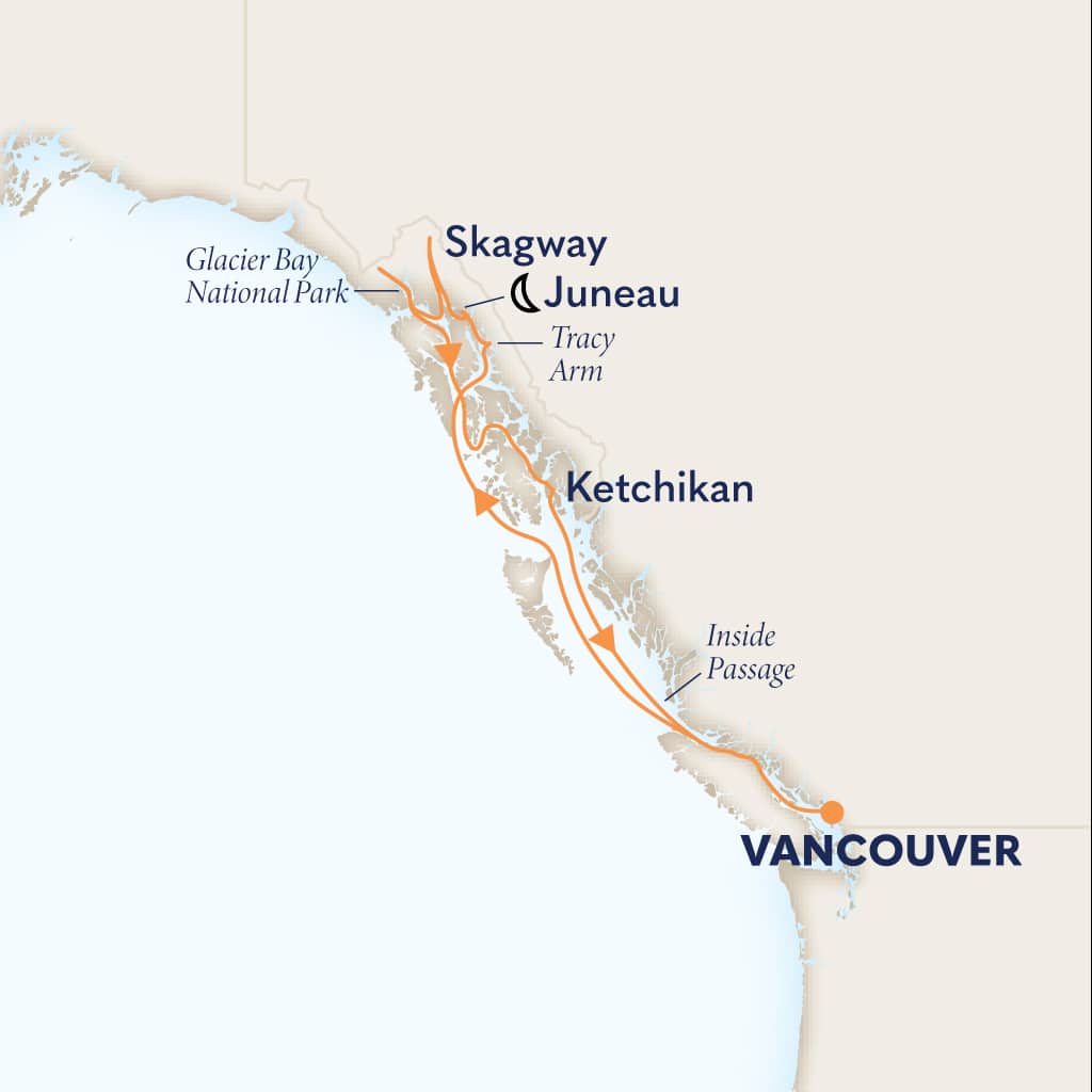 Itinerary map of 7-DAY ALASKA INSIDE PASSAGE
