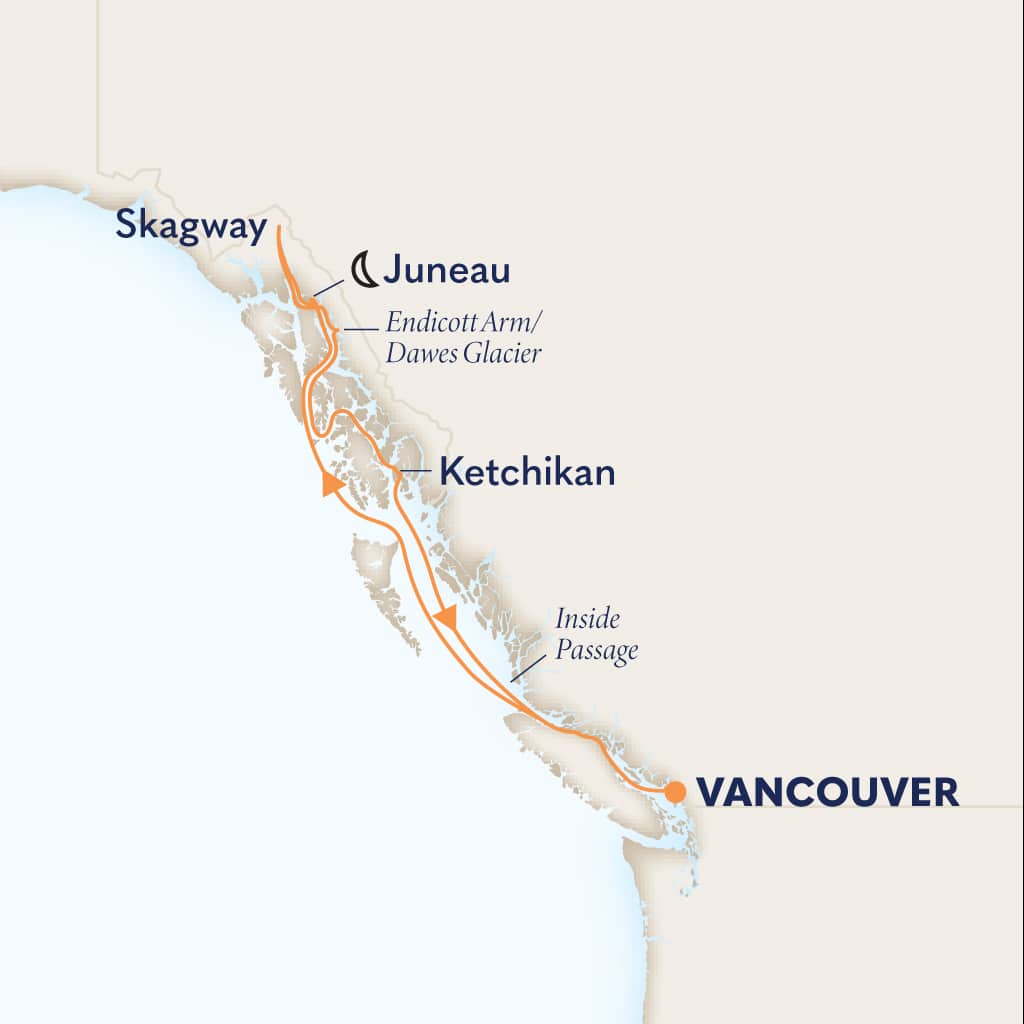 Itinerary map of 7-DAY ALASKA INSIDE PASSAGE