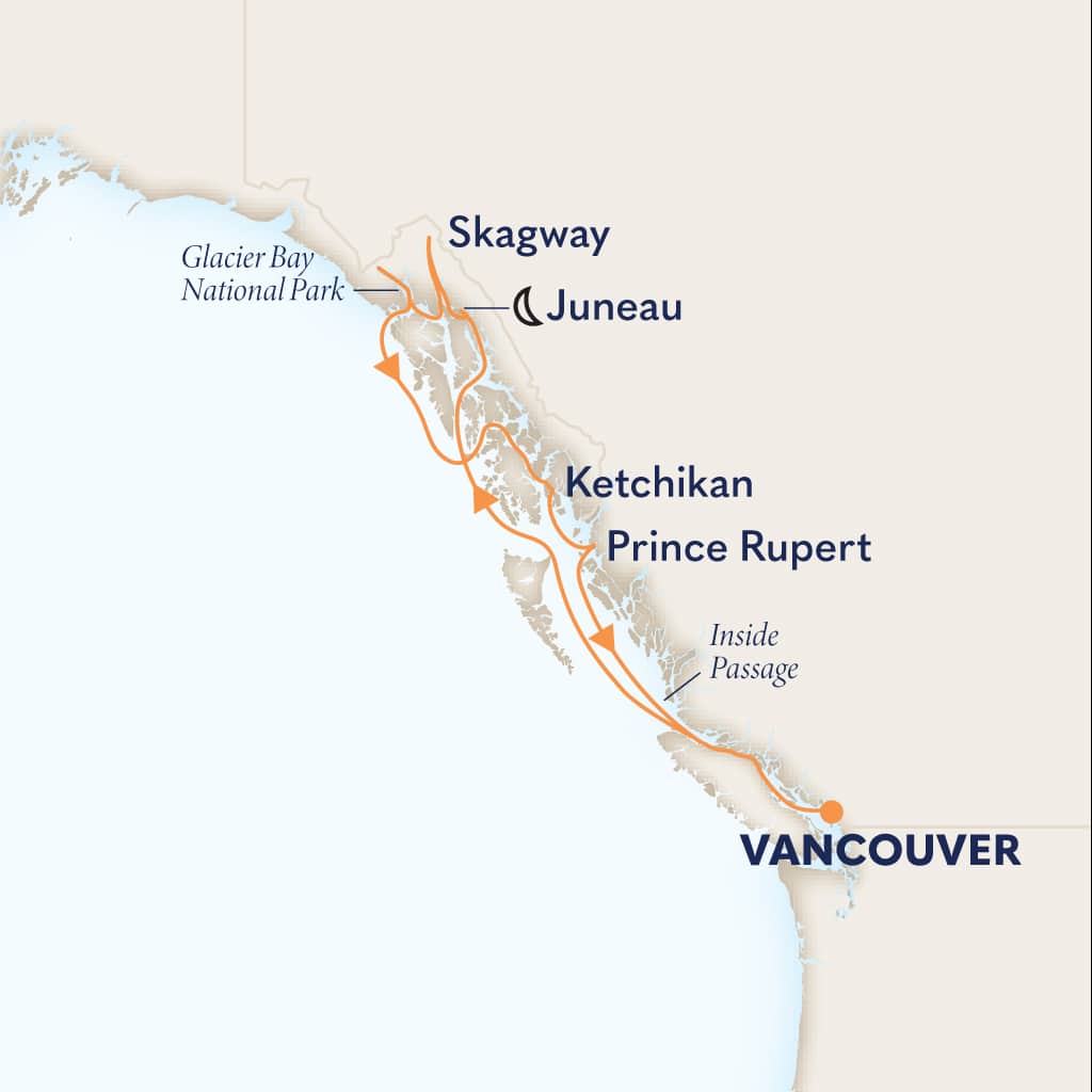Itinerary map of 8-DAY ALASKA INSIDE PASSAGE