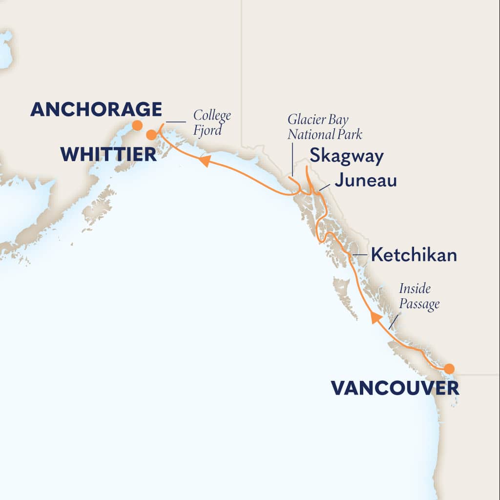 Itinerary map of 7-DAY GLACIER DISCOVERY NORTHBOUND