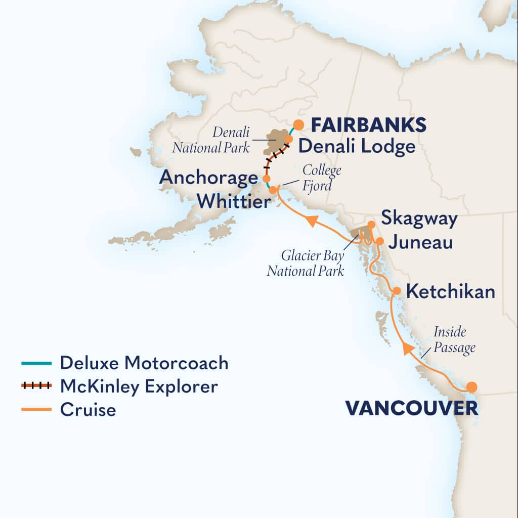 Itinerary map of 12-Day Signature Denali D1C