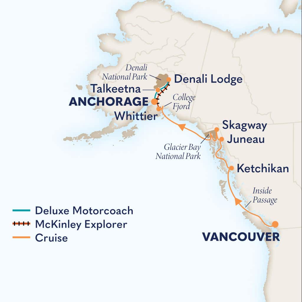 Itinerary map of 10-Day Classic Denali D9C
