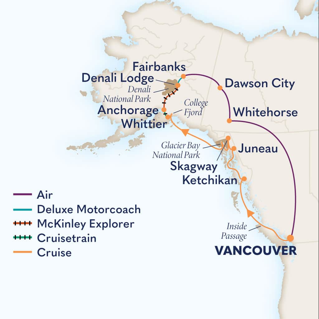 Itinerary map of 17-Day Denali & Yukon Y1C