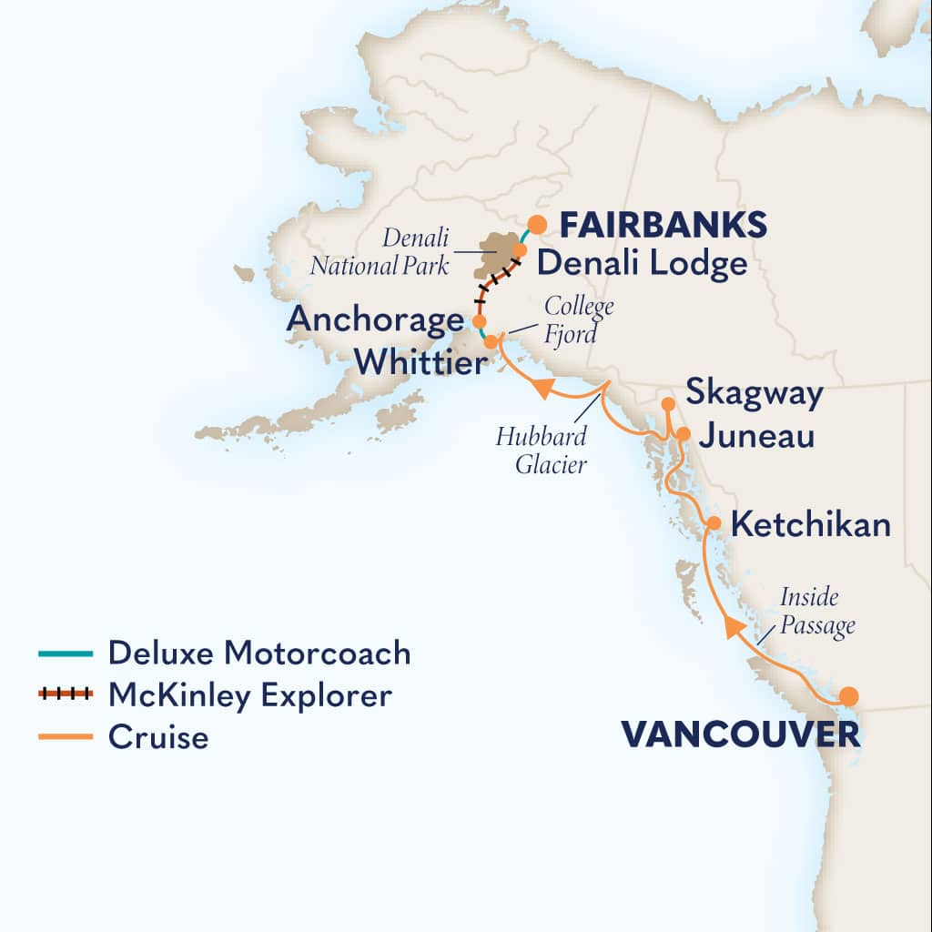 Itinerary map of 12-Day Signature Denali D1C