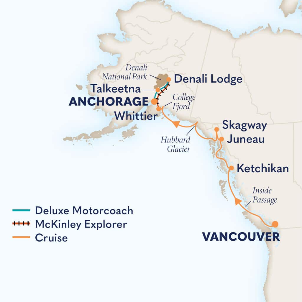 Itinerary map of 10-Day Classic Denali D9C