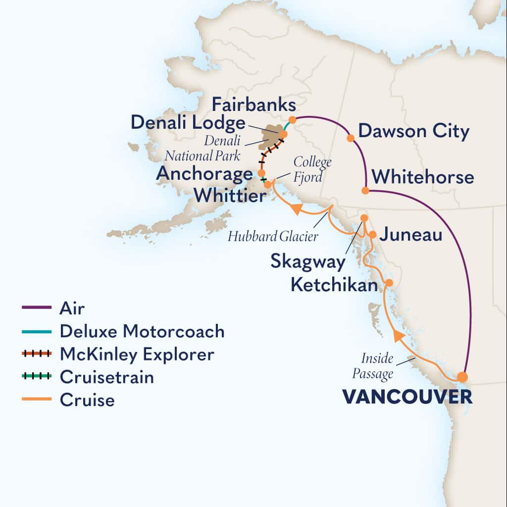 Itinerary map of 14-Day Denali & Yukon Y2C