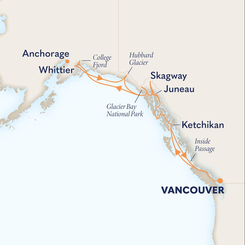 Itinerary map of 14-DAY ALASKA ROUNDTRIP COLLECTORS' VOYAGE