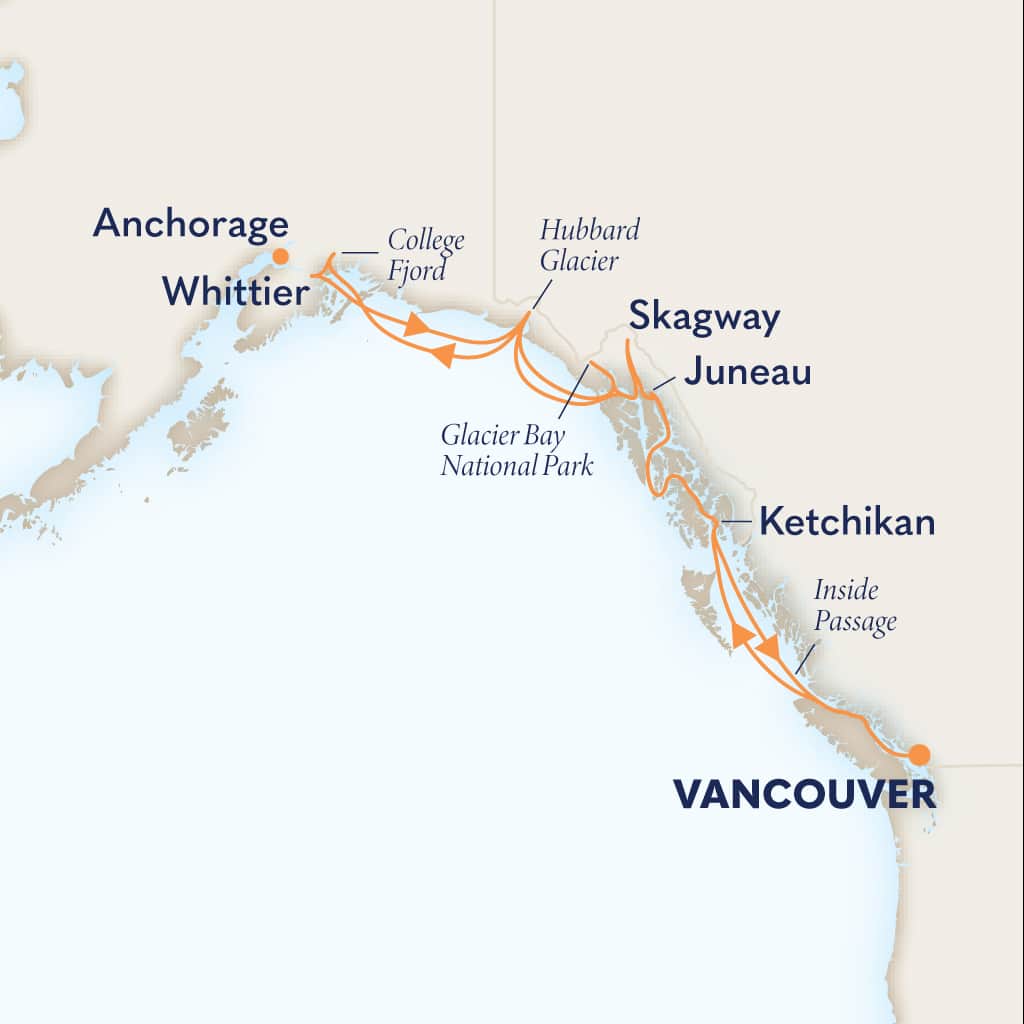Itinerary map of 14-DAY ALASKA ROUNDTRIP COLLECTORS' VOYAGE