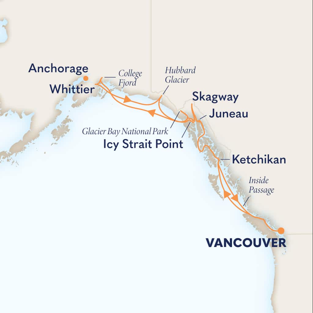 Itinerary map of 14-DAY ALASKA ROUNDTRIP COLLECTORS' VOYAGE