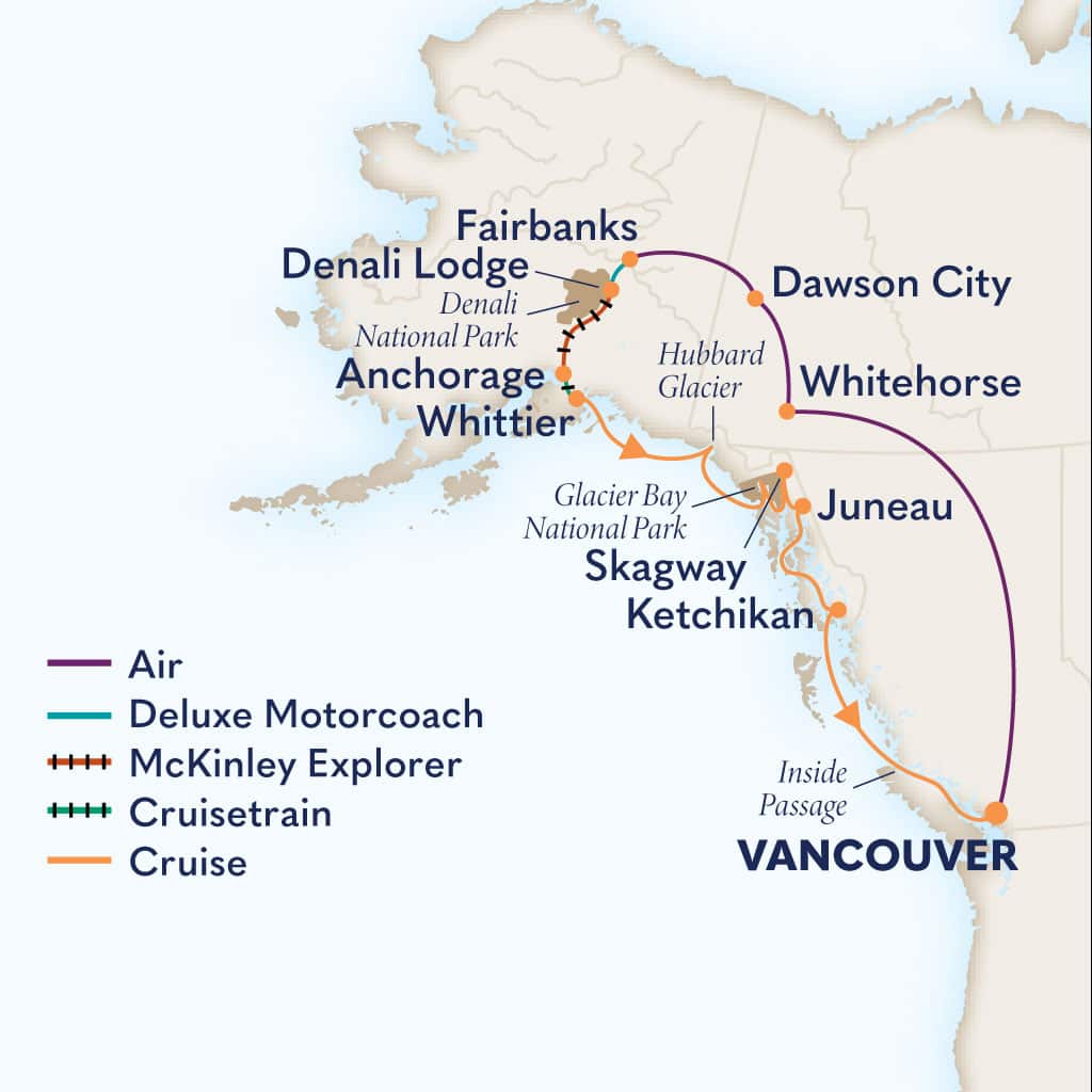 Itinerary map of 14-Day Denali & Yukon Y2L