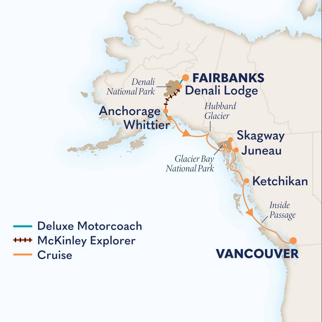 Itinerary map of 12-Day Signature Denali D1L