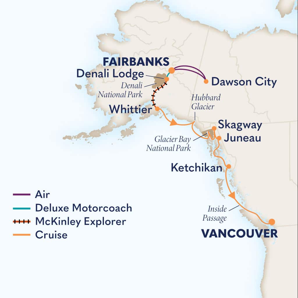 Itinerary map of 13-Day Denali & Yukon Y7L