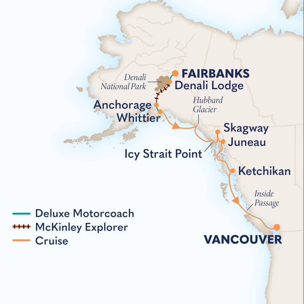 Itinerary map of 12-Day Signature Denali D1L