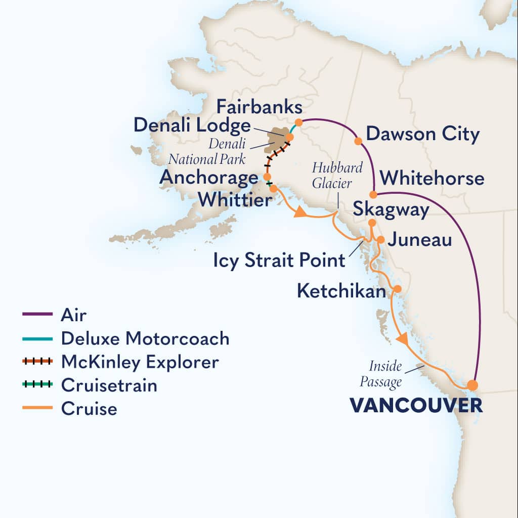 Itinerary map of 14-Day Denali & Yukon Y2L