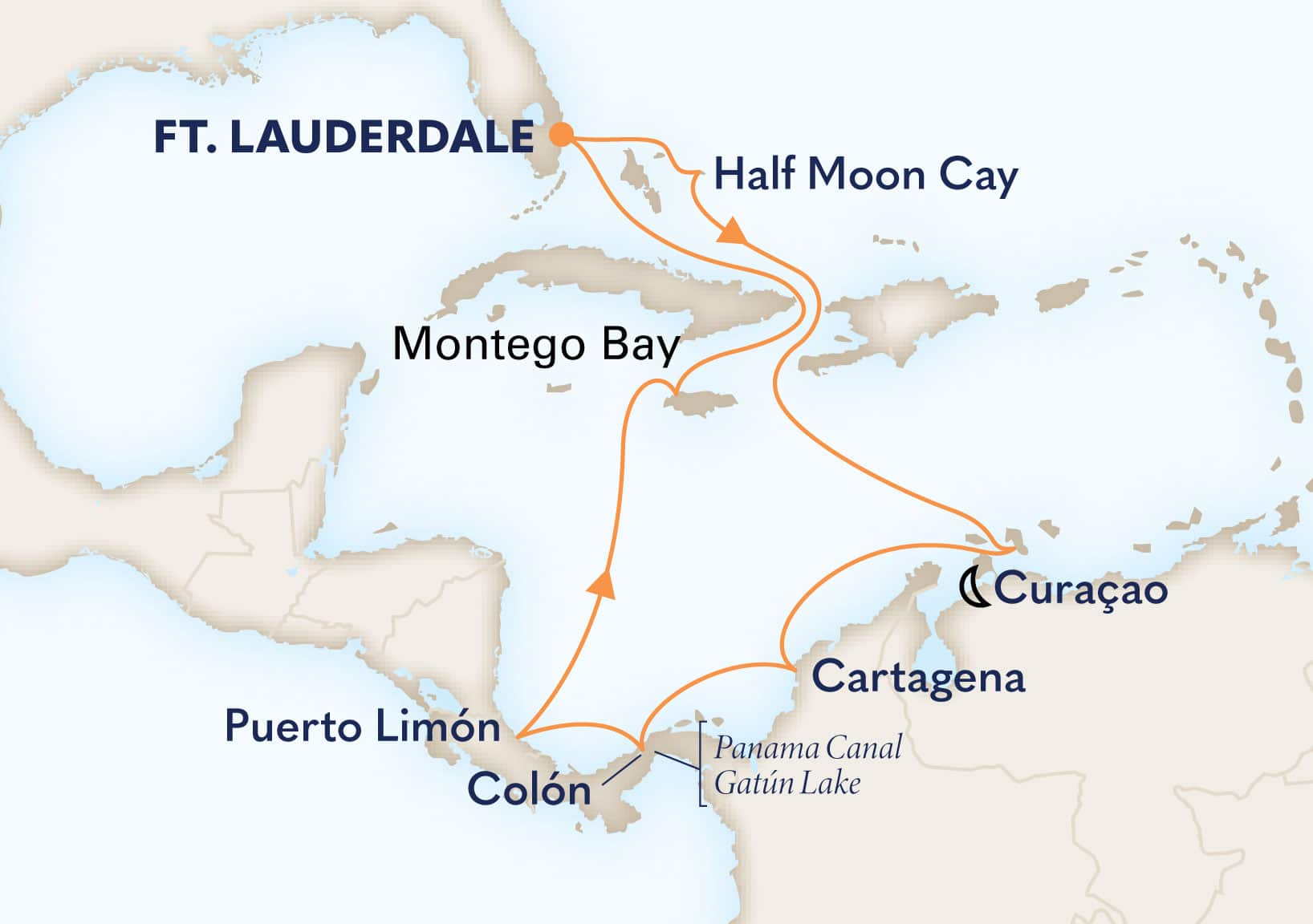 12-Day Panama Canal Sunfarer Itinerary Map