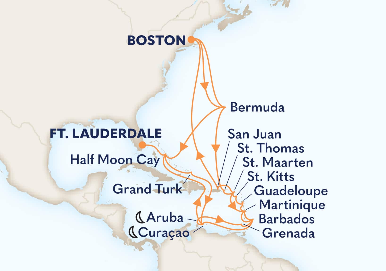 35-Day Perfect Caribbean Escape & Southern Caribbean Itinerary Map