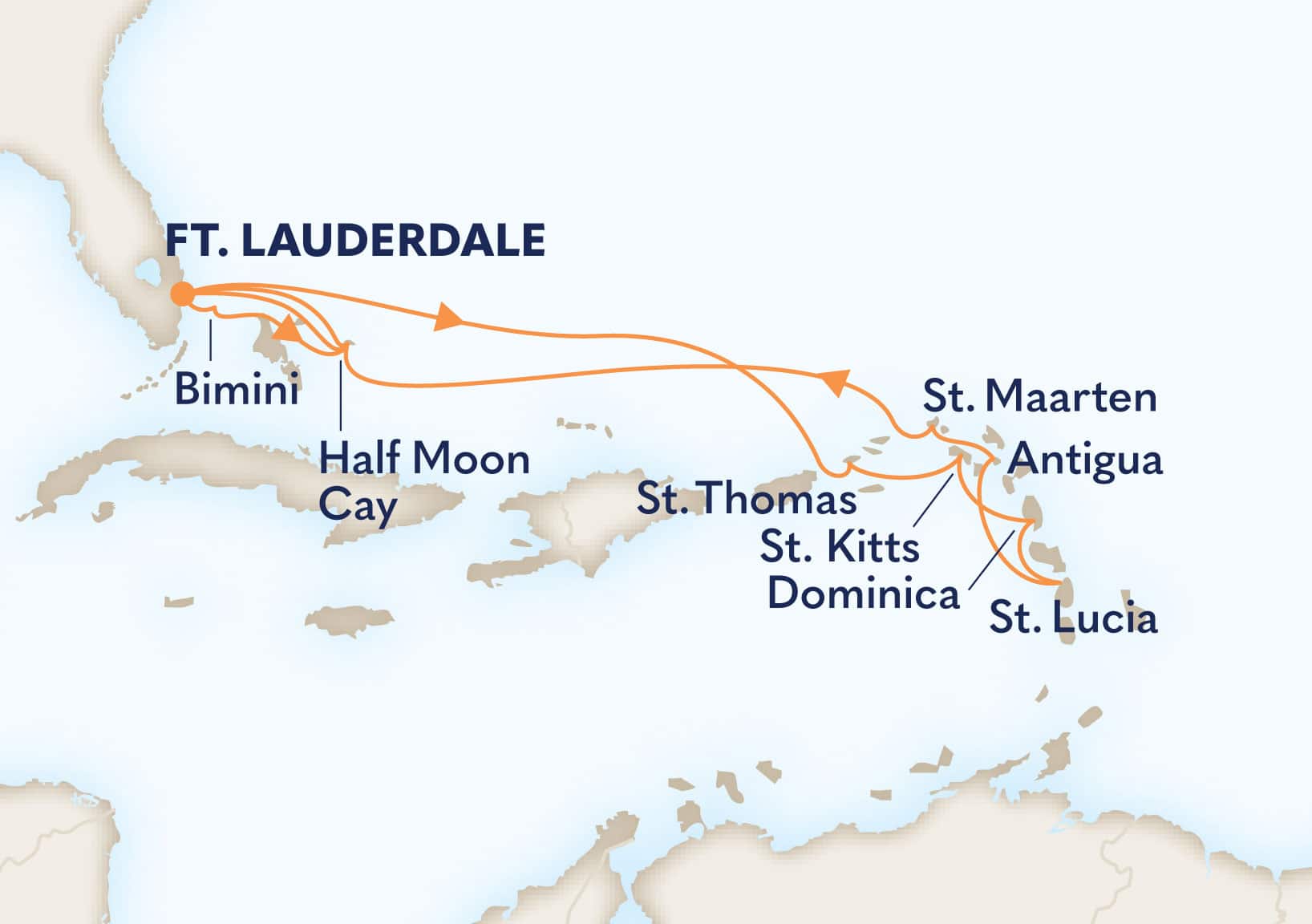 15-Day Bahamas Caribbean / Eastern Wayfarer Itinerary Map