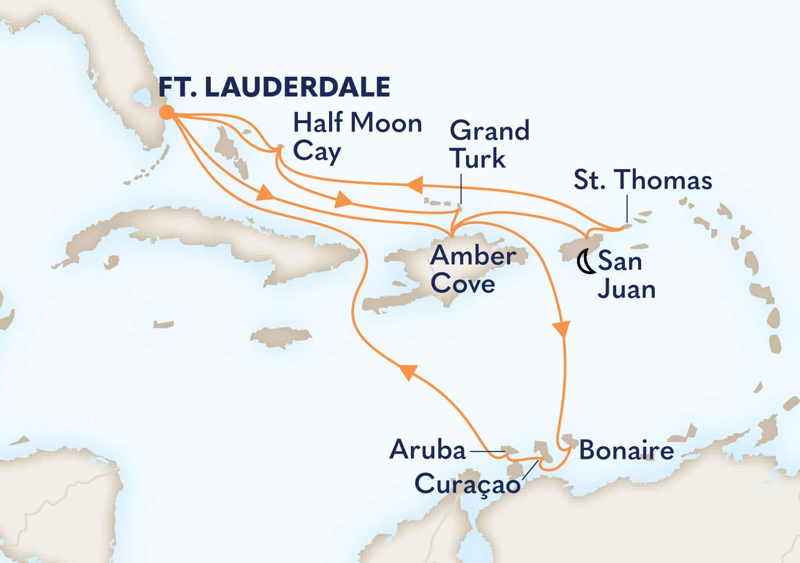 17-Day Southern Caribbean Seafarer / Eastern Caribbean Itinerary Map