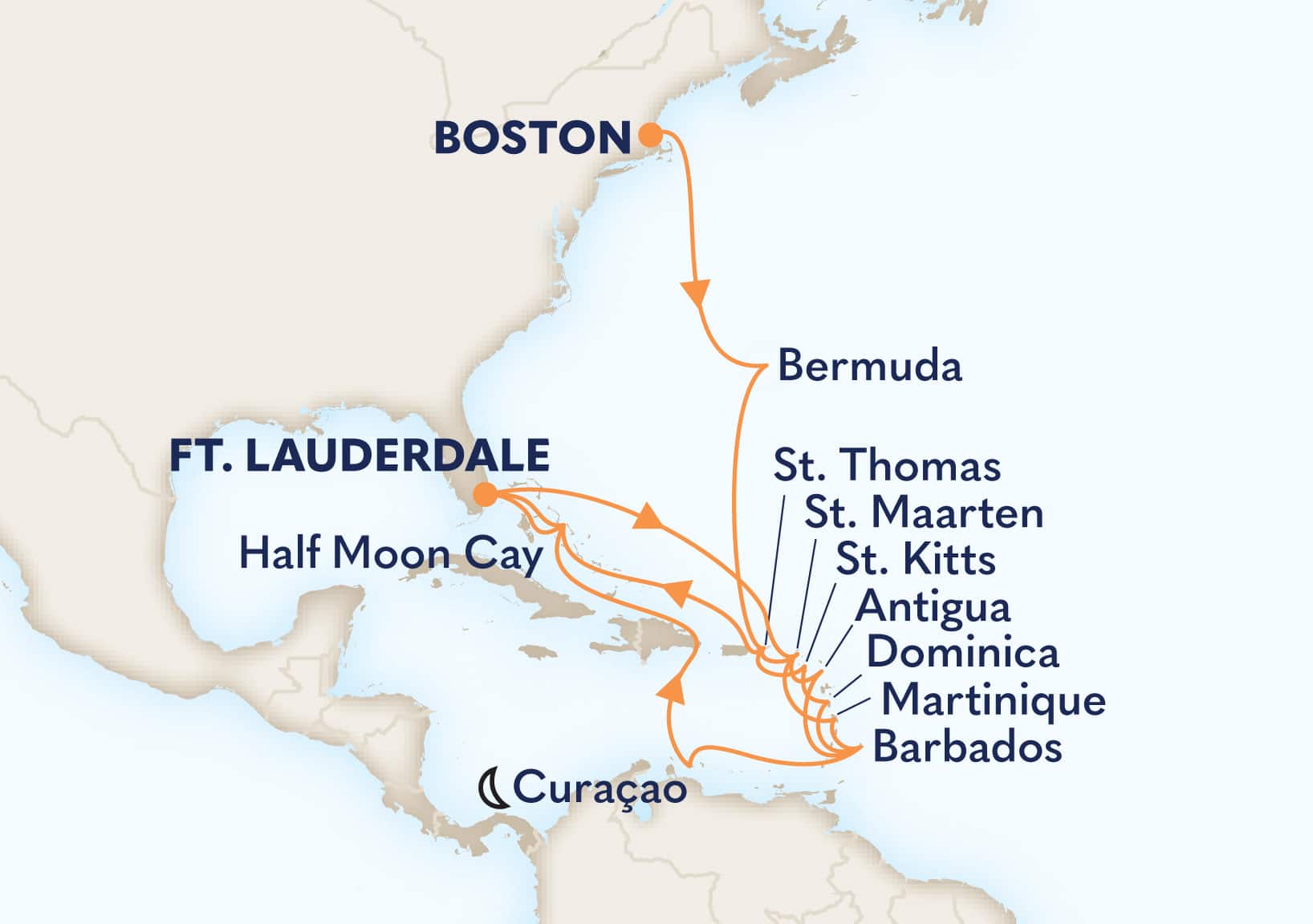 25-Day Southern Caribbean / Eastern Caribbean Wayfarer Itinerary Map