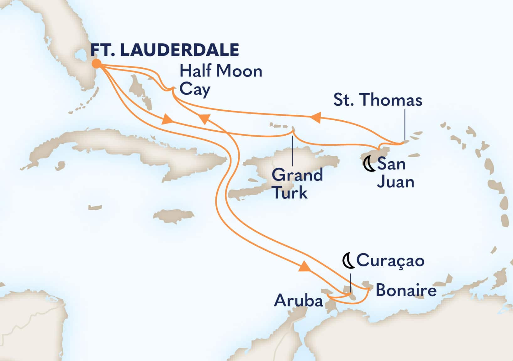 16-Day Eastern Caribbean / Southern Seafarer Holiday Itinerary Map