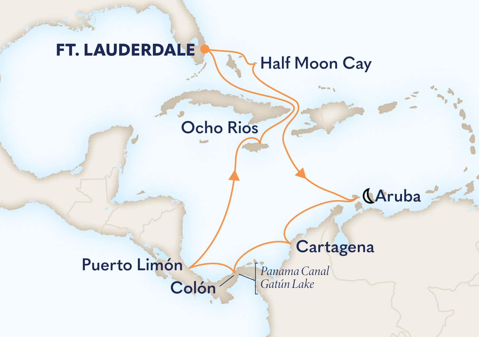 12-Day Panama Canal Sunfarer Itinerary Map